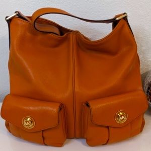 Michael Michael Kors Pebbled Leather Shoulder Bag cinnamon color